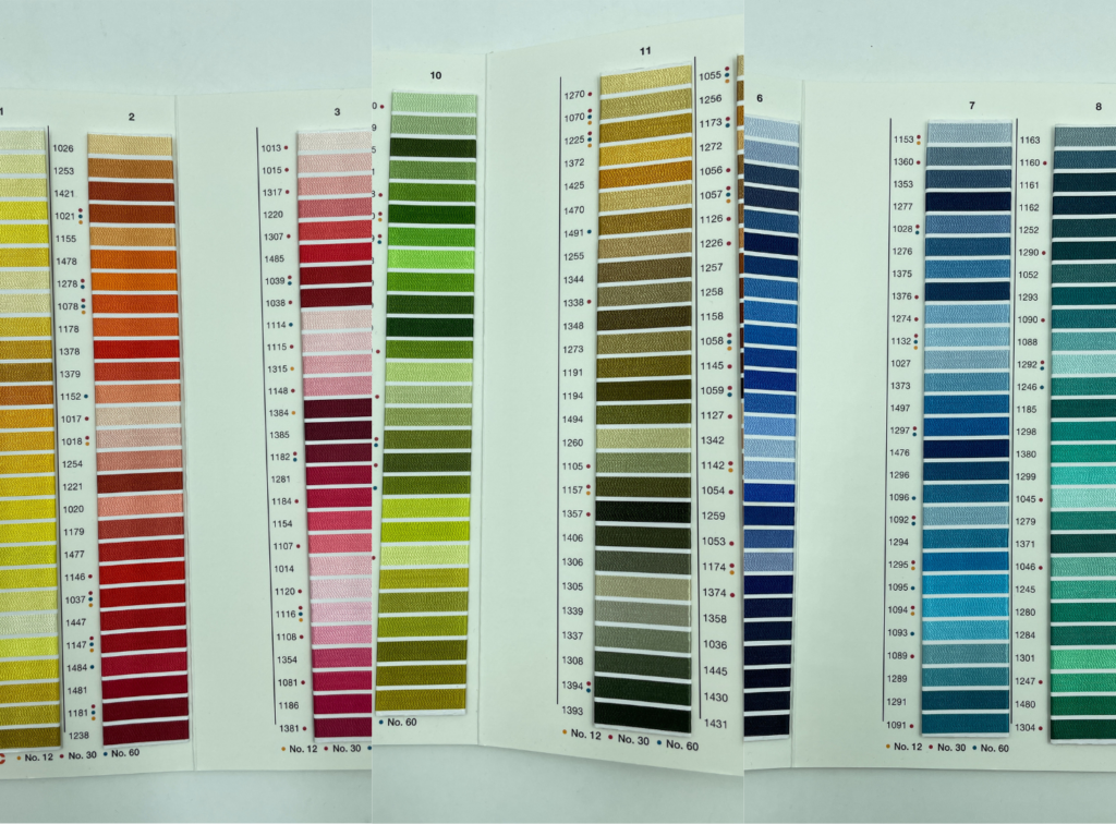 Collection of embroidery thread color charts