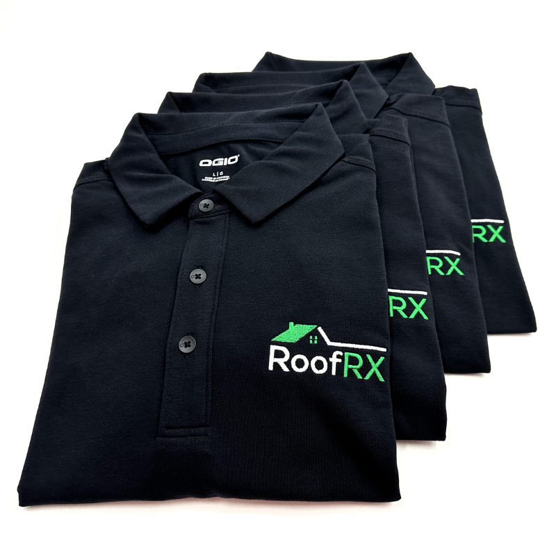 Black polo shirts with custom embroidery